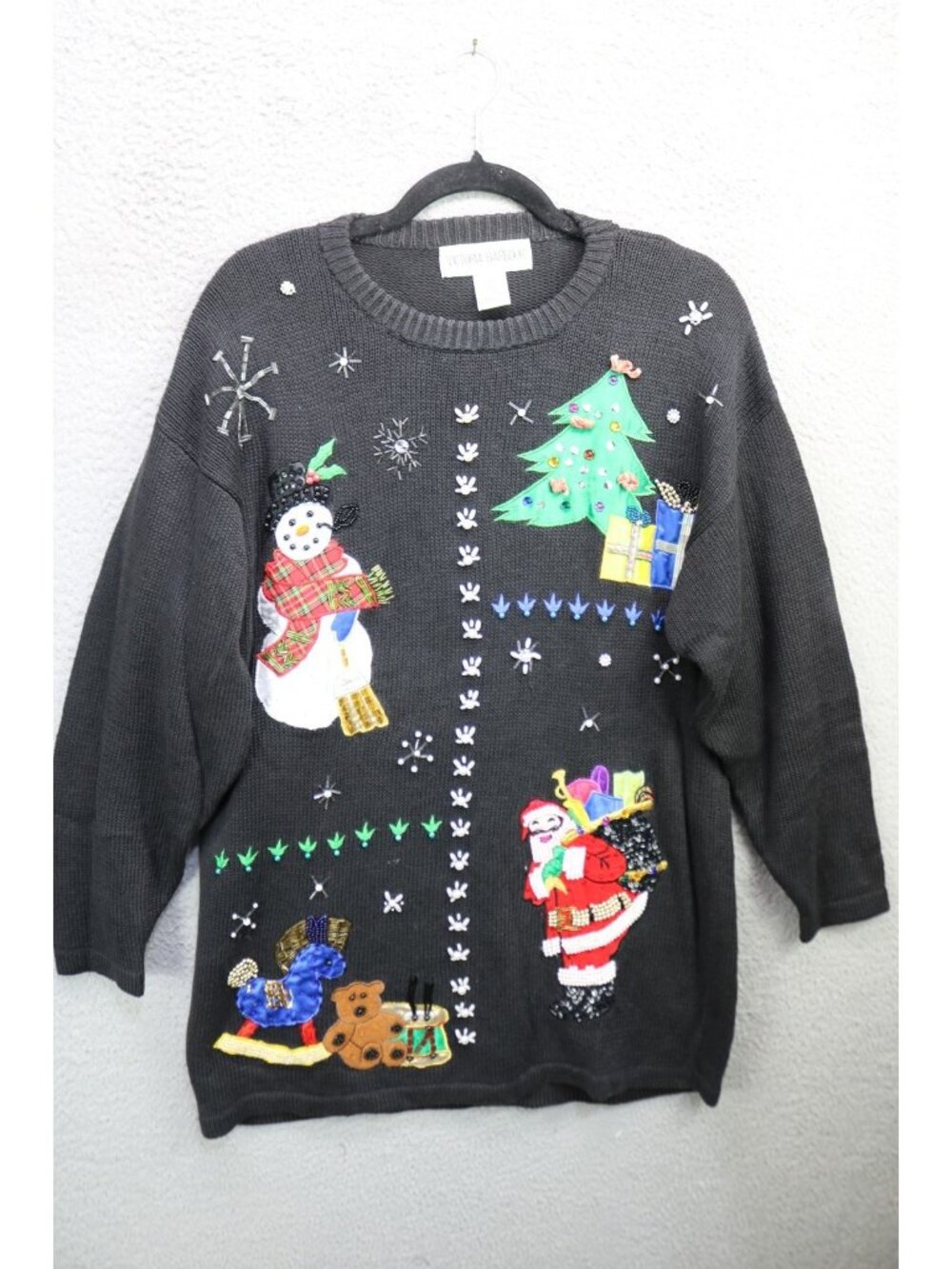 Vintage Victoria Harbour Beaded Embroidered Sequins-Christmas Sweater-Medium